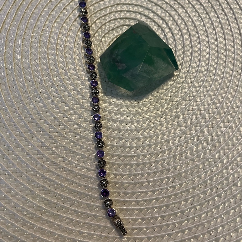 Sterling Silver Purple Amethyst n Marcasite Gemstone Bracelet - Picture 6 of 9